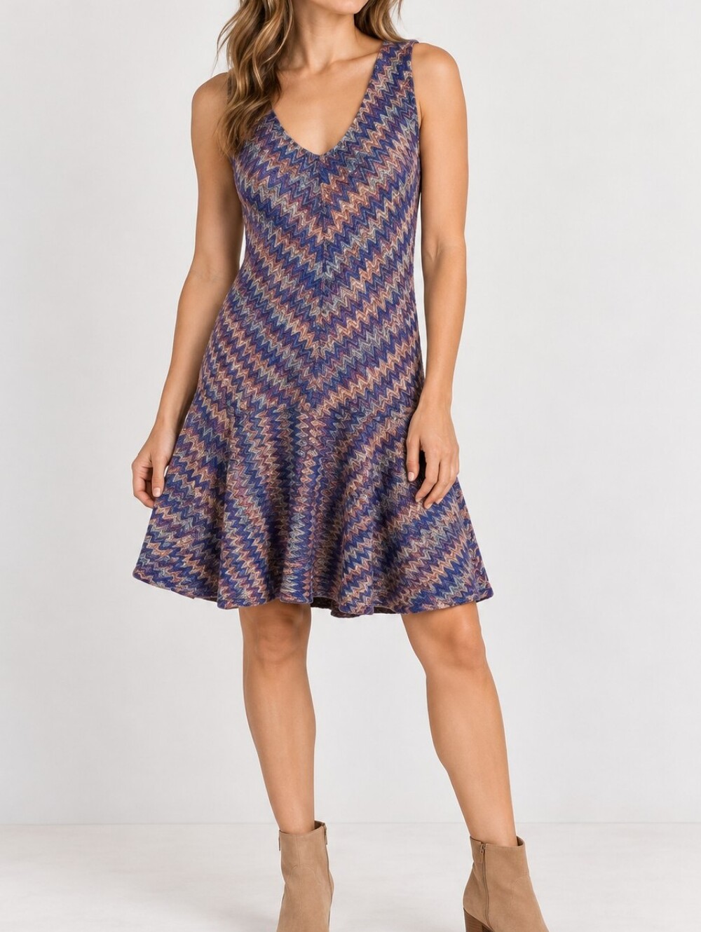 MAEVE | Women’s Westwater Multicolor Chevron Knit Drop-Waist Dress Size XS
